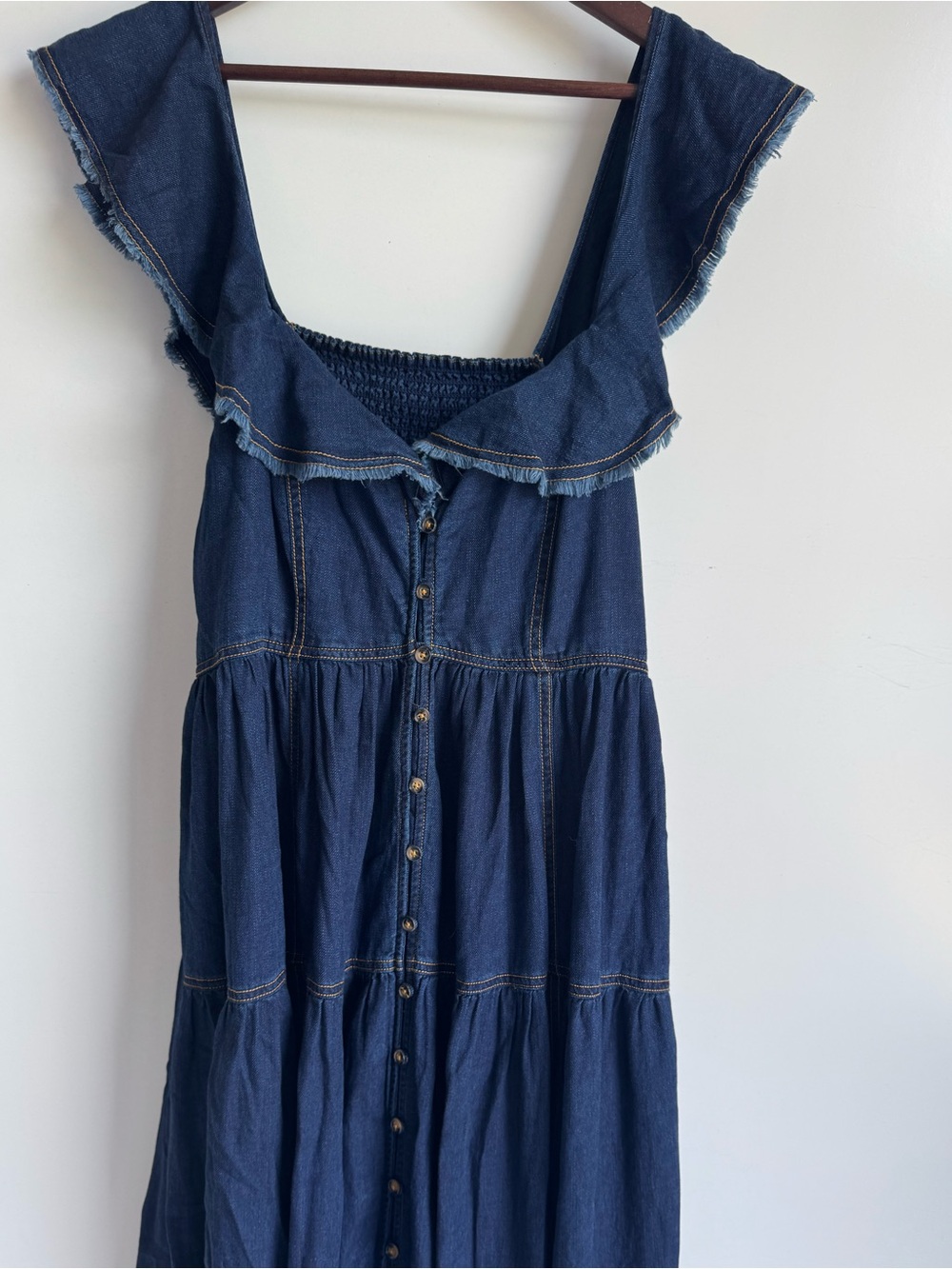 PILCRO sweetheart Flutter Sleeve Denim Button down Maxi Dress 1X tiered milkmaid - Picture 4 of 11